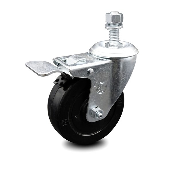 4 Inch Soft Rubber Wheel Swivel 1/2 Inch Stem Caster with Total Lock Brake SCC